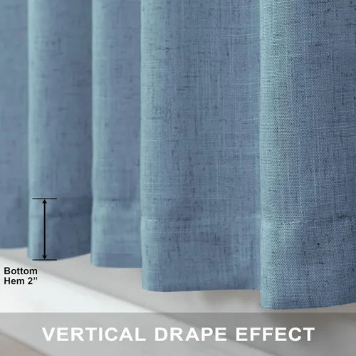 Miniatura 5 de Cortinas de lino azul de 84 pulgadas de largo para sala de estar; juego de 2 paneles con lengüeta trasera; cortinas con dobladillo para barra; Azul