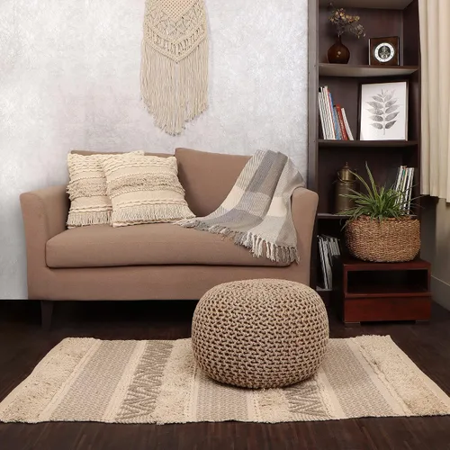 Miniatura 9 de REDEARTH Puf Otomano Redondo - Tejido a Mano con Cable Estilo Boho, Decoración del Hogar, Puf Circular, Reposapiés para Sala de Estar - Guardería