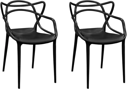 Mid-Century - Silla de comedor con curva de plástico moldeado (juego de 2), color negro