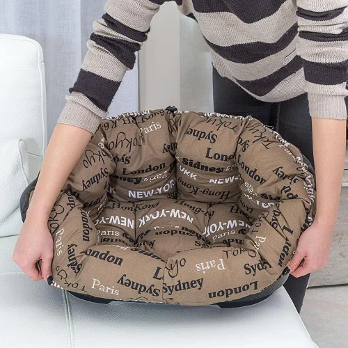 Miniatura 6 de Ferplast Cojín para cama de perro y gato, 2 fundas de repuesto acolchadas para cama de mascotas, cesta de plástico, algodón suave, lavable, Marrón