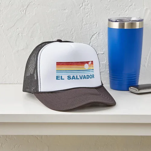 Miniatura 6 de CafePress Sombrero de camionero retro con palmera de El Salvador