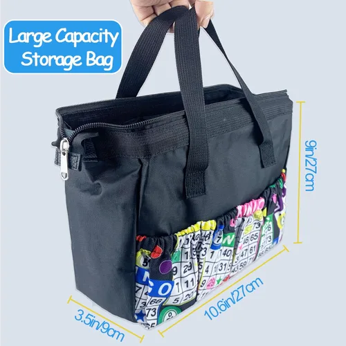 Miniatura 5 de Versátil bolsa grande de bingo 8 bolsillos Accesorios de bingo y estuche de maquillaje Bolsa de almacenamiento con cremallera