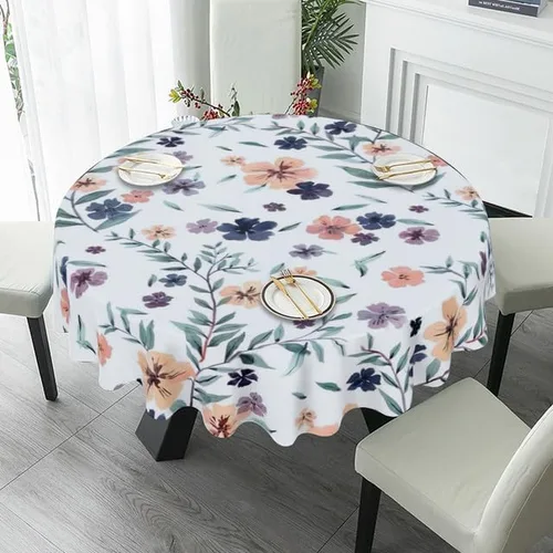 Miniatura 4 de Exquisite Floral Round Tablecloth White Table Cloth Decor Washable Table Cover with Wrinkle Resistant for Home Kitchen Dining Room Picnic Camping