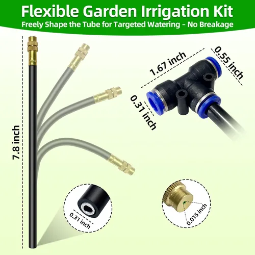 Miniatura 9 de Sistema de riego por goteo para jardín, kit de riego por goteo de 40 pies con 13 boquillas de cobre ajustables de 360°, sistema de riego automático