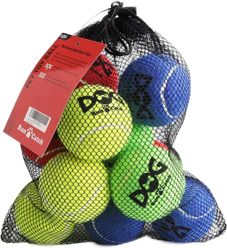 INSUM Pelotas de tenis para perros, paquete de 12 pelotas duraderas no tóxicas de juguetes para perros al aire libre con bolsa de malla, certificado