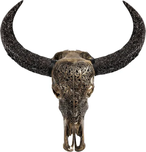 Miniatura 20 de Skull Bliss - Auténtica calavera de búfalo tallada a mano de taxidermia real/Decoración de pared única con calavera de toro real/Decoración genuina