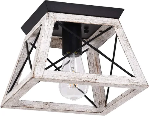 Miniatura 8 de Luupyia Lámpara de techo de granja de 2 luces, montaje semiempotrado, luz de techo blanca, rectangular, iluminación rústica, granja, pasillo