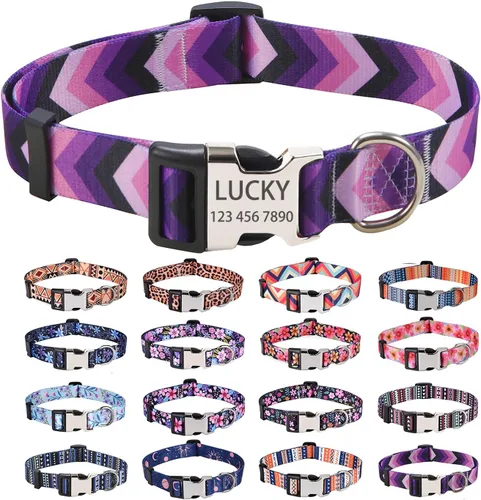 Miniatura 9 de Collares de perro personalizados – Collar floral personalizado con nombre y número de teléfono – Tamaños ajustables para perros pequeños, medianos