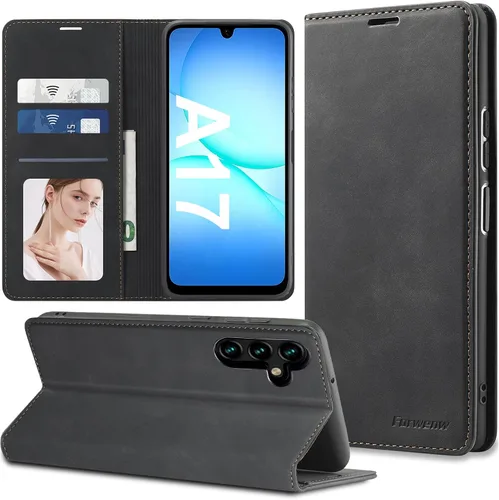 Miniatura 48 de Funda de piel con tapa para Samsung Galaxy Z Flip 3, con protección de bisagra, delgada y magnética tipo cartera [1 tarjetero], funda protectora a