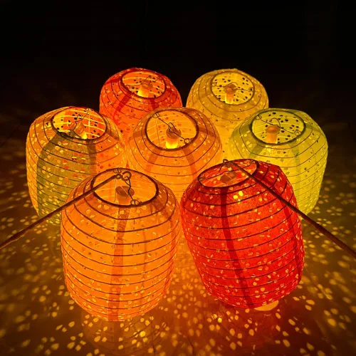 12 linternas de papel chinas, japonesas, coloridas linternas de papel colgantes con luces LED, 8 pulgadas, ovaladas, decorativas, asiáticas,
