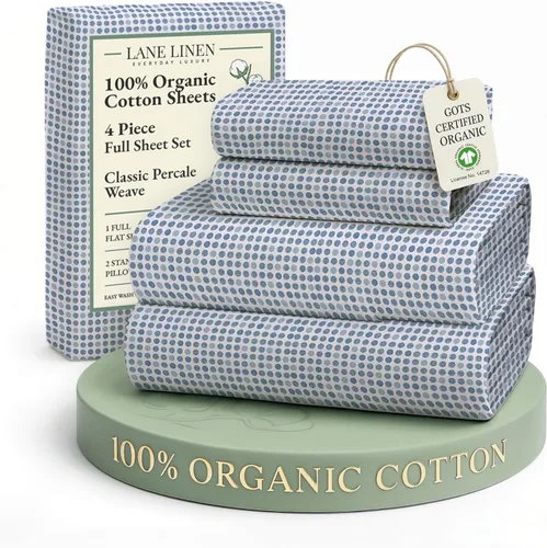 Miniatura 44 de LANE LINEN Sábanas 100% algodón orgánico para cama tamaño King, sábanas de percal suave, transpirables, de lujo, estilo hotelero, lavables a 09