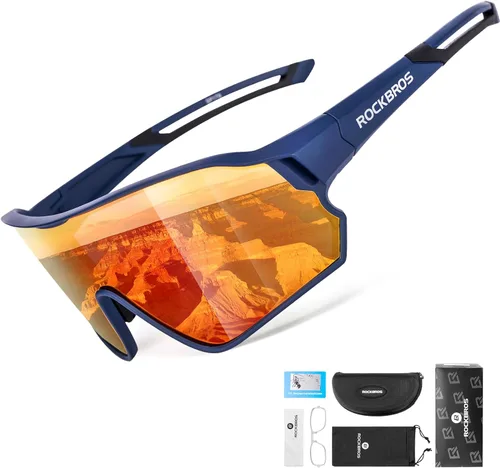 Miniatura 10 de ROCKBROS - Lentes de sol de ciclismo para mujeres y hombres, polarizados, con protección ultravioleta Blanco azul