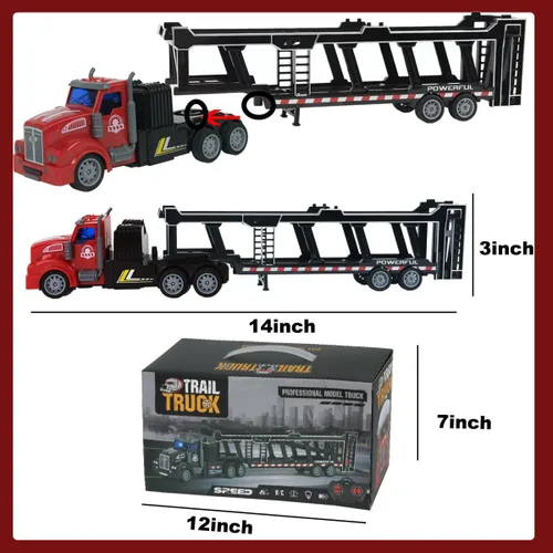 Miniatura 4 de Camión transportador de automóviles a control remoto incluye 6 coches, 14 pulgadas 1:48 de juguete transportador de automóviles semirremolque