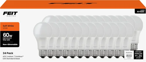 Miniatura 9 de Feit Electric Bombilla LED A19, equivalente a 60 W, base media E26, 800 lúmenes, blanco neutro 3500 K, bombilla estándar no regulable, vida útil