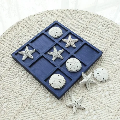 Miniatura 5 de SOFFEE DESIGN Estrella de mar de madera Tic Tac Toe Decoración Playa Océano estilo para decoración de habitación divertida, dólar de arena