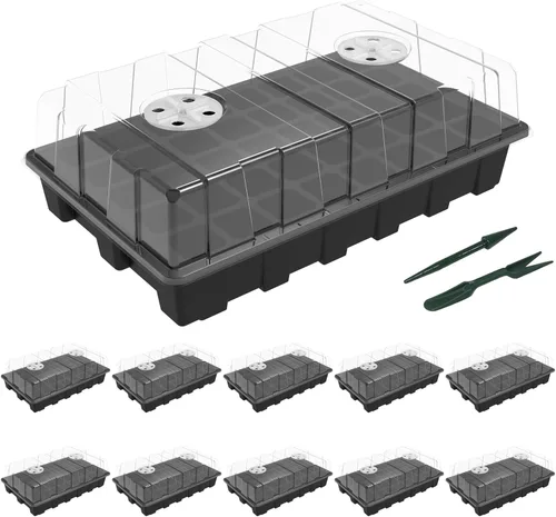Miniatura 10 de Gardzen Juego de 5 bandejas de inicio de semillas, bandejas duraderas para germinación de plantas con cúpulas y bases ventiladas de humedad, ideal