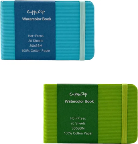 Miniatura 23 de CuppaClip Papel de acuarela de algodón prensado en caliente con bolsillo interior, cuaderno de bocetos de acuarela, diario como cuaderno de viaje