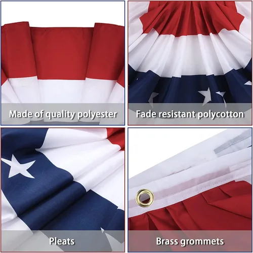 Miniatura 3 de Bandera de abanico plisada de Estados Unidos, banderas patrióticas de medio abanico con ojales de latón para decoración del Día de los Caídos del 4