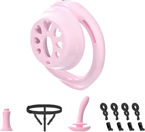 Love Chastity Lock - Jaula para pene negativa, dispositivo ligero de castidad masculina con 6 anillos para el pene y catéter y bloqueo invisible,