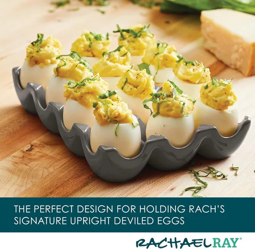 Miniatura 3 de Rachael Ray Bandeja/Soporte para huevos de cerámica de esmalte sólido, 12 tazas, gris oscuro