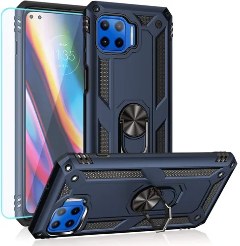 Miniatura 10 de Motorola One 5G Funda para teléfono celular, funda protectora híbrida de policarbonato duro suave TPU a prueba de golpes, soporte de anillo