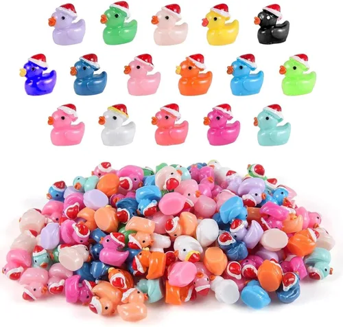 160 piezas de mini patos de resina navideños, patos diminutos con sombrero de hada de Santa, paisaje miniatura micro, decoración de jardín y casa de