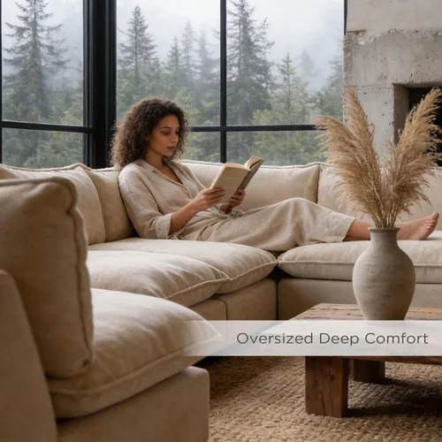 Miniatura 3 de Iroomy Oversized Modular Sectional Sofa, Chenille Cloud Couch, Deep Comfy Seat, 4-Seater Sofas, Couches, Living Room, Beige