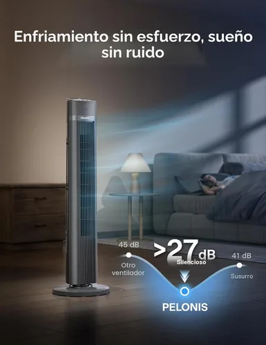 Miniatura 5 de PELONIS Ventilador de torre sin aspas de 40 pulgadas para dormitorio, ventilador de pie con control remoto, 26 pies/s, oscilación de 90°, 3 ajustes