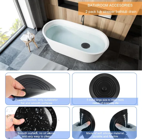Miniatura 4 de V-TOP Tapón de Desagüe de Bañera Paquete de 2, Tapón de Bañera de Silicona de 5 Pulgadas Cubierta de Desagüe de Ducha, Tapón de Bañera Retenedor