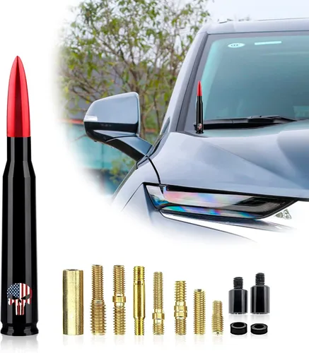 Miniatura 7 de Ajxn 1 PC Antena de Bala para Coche y Camión, Antenas Cortas con Diseño de Cráneo, Antena de Reemplazo Compatible con Ford F150 Wrangler Jeep Negro