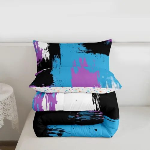 Miniatura 4 de Feelyou Edredón Abstracto Juego de edredón de arte abstracto moderno para niños y niñas, color morado, azul, negro, juego de ropa de cama para Multi