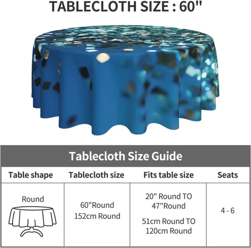 Miniatura 4 de Round Tablecloth for Dining Table 60 Inch Fabric Table Cover Glittered Blue Background Water Resistant Circular Table Cloth for Kitchen Farmhouse