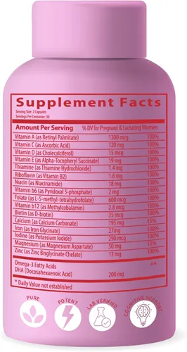 Miniatura 2 de Advanced Bionetix Vitaminas prenatales biodisponibles para mujeres, ácido fólico folato metilado natural, DHA Omega 3. Multivitamínico pre, durante