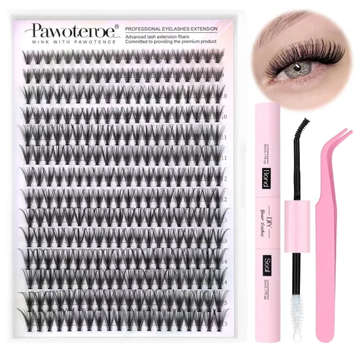 Miniatura 29 de Extensiones de pestañas Pawotence, racimos de 280 piezas, pestañas individuales en racimo, extensiones de pestañas 50D, mezcla de 9-16 mm, racimos