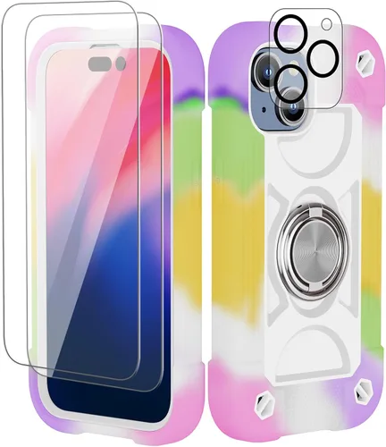 Miniatura 75 de Funda para iPhone 11 de 6.1 pulgadas con soporte de anillo, con 2 protectores de pantalla de vidrio, resistente a los golpes, resistente a