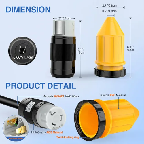 Miniatura 2 de Nilight Kit de entrada y salida de alimentación de 50 amperios para RV con protector de cable de arranque, ETL listado, 125/250V, NEMA SS2-50P Combo