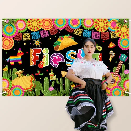 Miniatura 6 de Avezano Telón de fondo para fiesta temática mexicana, fiesta Luau Cinco de Mayo, cartel de carnaval, decoración de fiesta, telón de fondo de 70.8 x