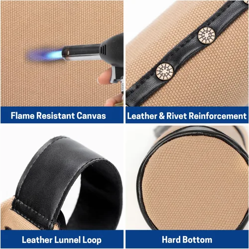 Miniatura 4 de Bolsa de electrodo resistente al fuego, bolsa de lona para varilla de soldadura, soporte de electrodo de cuero con trabillas para cinturón y Amarillo