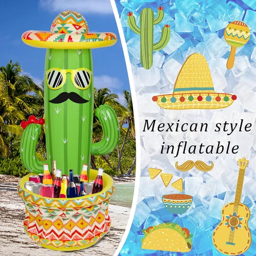 Miniatura 4 de Triumpeek Enfriador inflable de cactus, cubeta de hielo de cactus de fiesta de 55 pulgadas con sombreros para piscina de verano, suministros