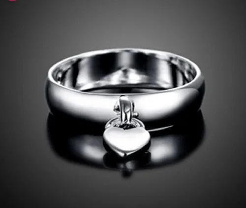 Miniatura 3 de Awmnjtmgpw - Anillo clásico de plata de ley 925 con forma de corazón para colgar en forma de corazón para mujer anillo de moda general tamaño 6-10