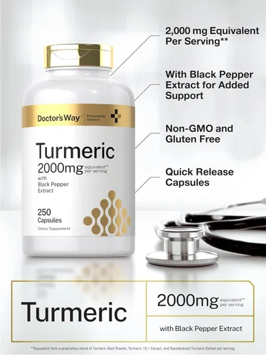 Miniatura 4 de Doctor's Way Suplemento de curcumina de cúrcuma 250 cápsulas con extracto de pimienta negra 95% curcuminoides Complejo sin OMG, sin gluten