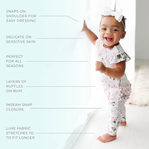 Miniatura 11 de Posh Peanut Mameluco de manga casquillo con volantes para bebé, ropa para niñas recién nacidas, pijama de una pieza para niños, viscosa suave