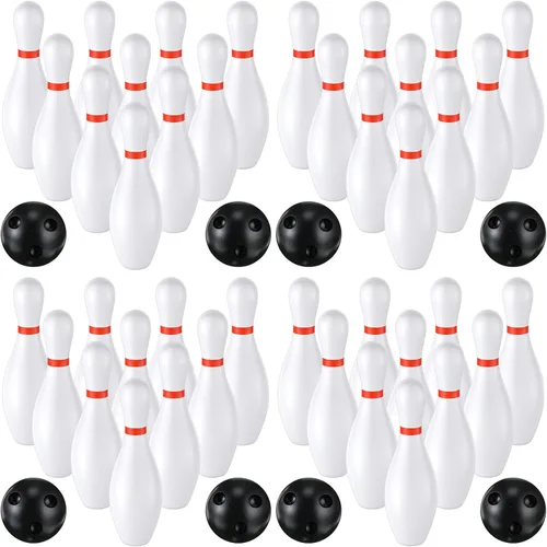 RoundFunny Juego de 4 bolos para niños de 6.3 pulgadas, juegos de interior y exterior para niños, incluye 40 pines de bolos de plástico y 8 bolas de