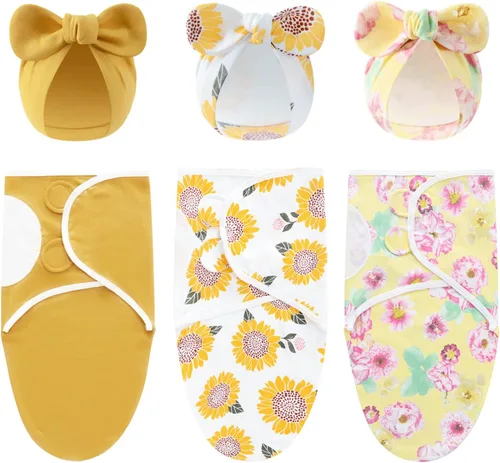 Miniatura 11 de Juego de saco de dormir para bebé con gorro para bebés de 0 a 3 meses, paquete de 3 unidades, algodón suave para recién nacidos, para niñas y niños