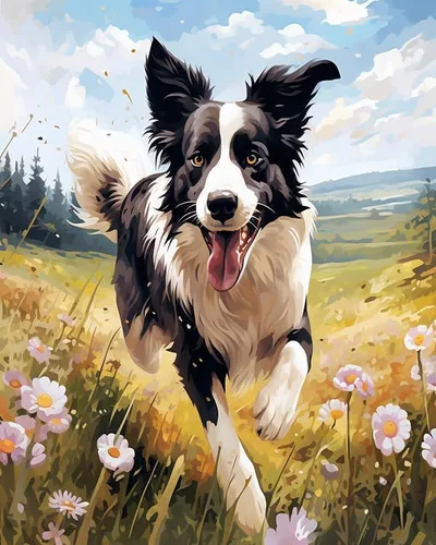 Pintura al óleo por números para principiantes, Border Collie corriendo sobre la hierba, kits de pintura por números, pintura al óleo, lienzo de