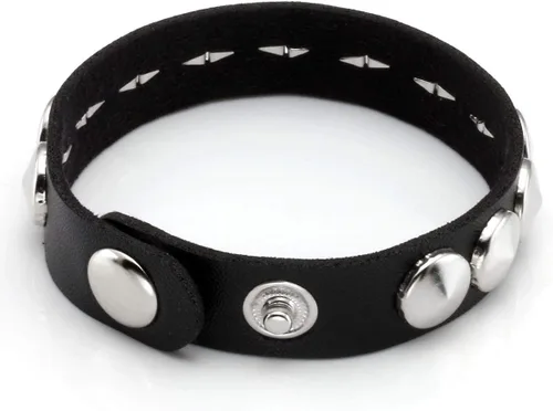 Miniatura 7 de Eigso 2 pulseras de cuero negro para hombres y mujeres, ajustables, hematitas, punk, con pinchos metálicos, Cuero, No es una piedra preciosa