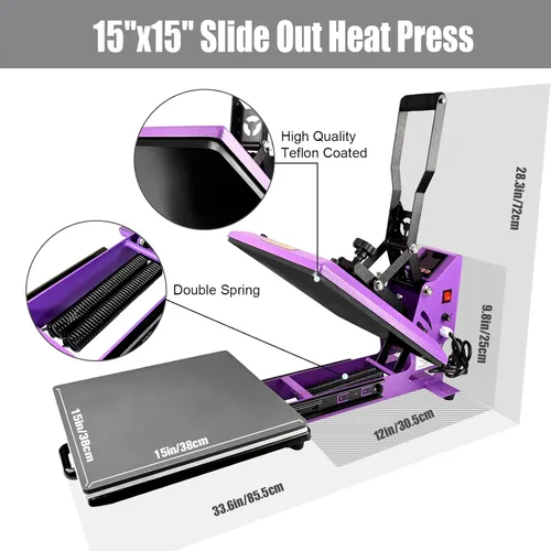 Miniatura 4 de BetterSub Prensa de calor 15x15 pulgadas, máquina de prensa de calor digital de calidad industrial con deslizamiento para transferencia de calor