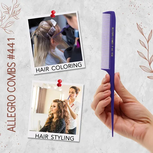 Miniatura 5 de Allegro Combs Peines de cola de rata de 441. 8.5 pulgadas para trenzar o separar dientes finos de cola de rata, juego de peines para peinar