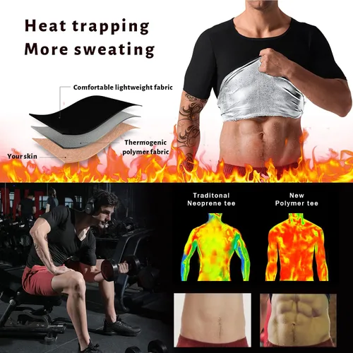 Miniatura 4 de Camiseta de sauna para hombre, traje de sudor, chaleco adelgazante, camiseta sin mangas de entrenamiento, moldeador de cintura Forro plateado