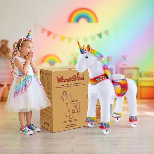 Miniatura 7 de WondeRides Juguete de Montar Unicornio Caballo Pony Arcoíris, Juguete de Pony Unicornio de Montar de 30.1 Pulgadas de Altura, Animal Caminante